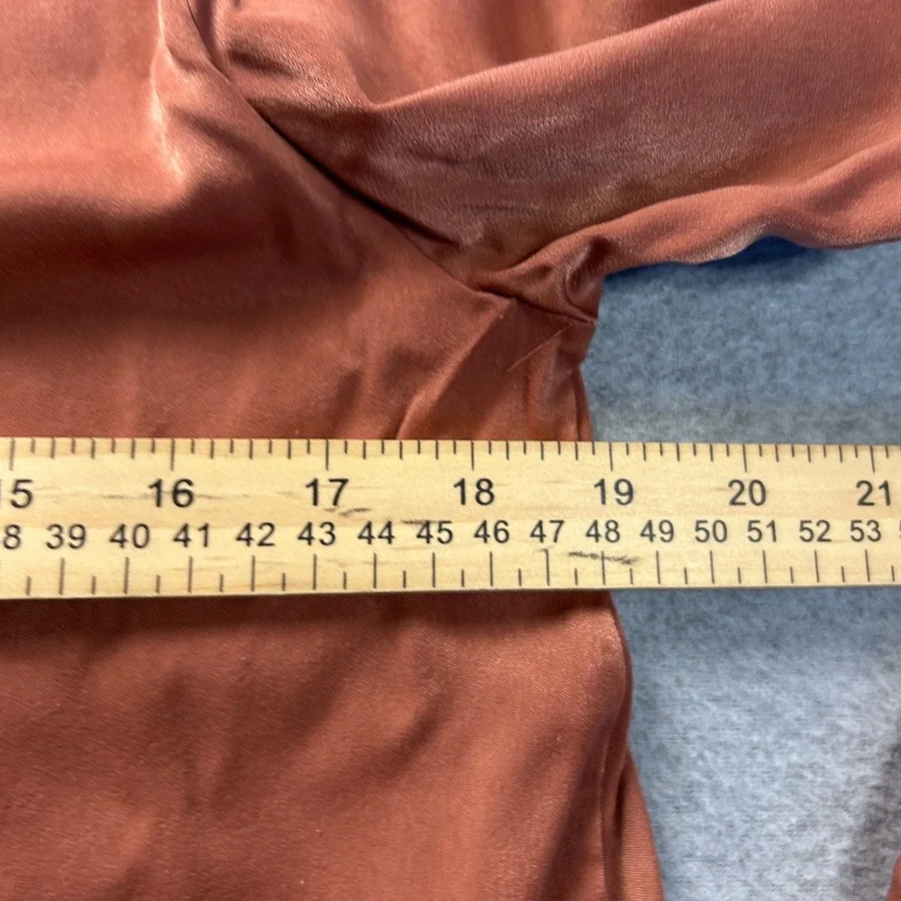 Peach Love California Tie Front Bell Sleeve Blouse Womens S Rust Satin Cropped